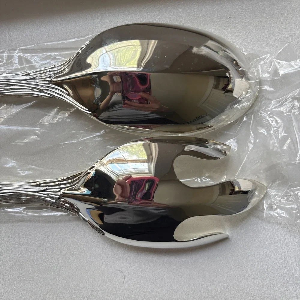 Vintage Silver Silverplated Santa Claus Salad Fork & Spoon Serving Holiday
